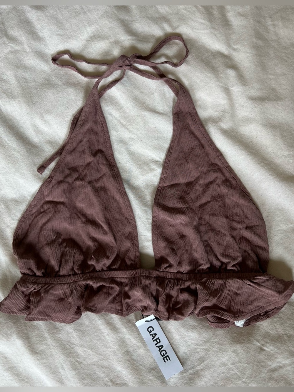 Garage Mauve Halter Ruffle Crop Top